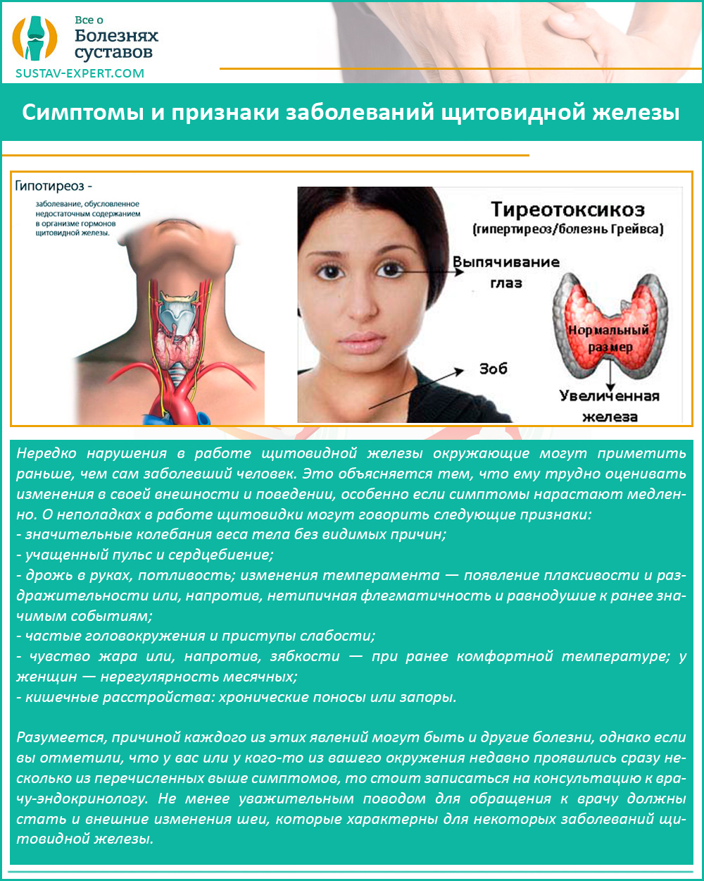 Симптомы и признаки заболеваний щитовидной железы
